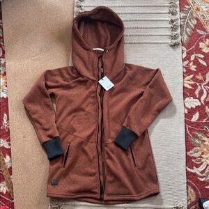 Deso Wanderer Zip jacket fleece Hoodie Terra Cotta rust brown womens L New NWT